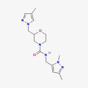 molecular formula C16H24N6O2 B6957518 N-[(2,5-dimethylpyrazol-3-yl)methyl]-2-[(4-methylpyrazol-1-yl)methyl]morpholine-4-carboxamide 