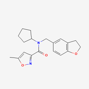 molecular formula C19H22N2O3 B6957719 N-cyclopentyl-N-(2,3-dihydro-1-benzofuran-5-ylmethyl)-5-methyl-1,2-oxazole-3-carboxamide 