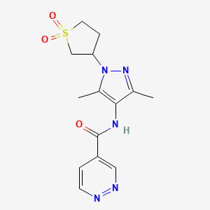 molecular formula C14H17N5O3S B6957849 N-[1-(1,1-dioxothiolan-3-yl)-3,5-dimethylpyrazol-4-yl]pyridazine-4-carboxamide 