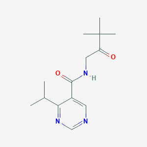 molecular formula C14H21N3O2 B6958010 N-(3,3-dimethyl-2-oxobutyl)-4-propan-2-ylpyrimidine-5-carboxamide 