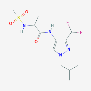 molecular formula C12H20F2N4O3S B6958075 N-[3-(difluoromethyl)-1-(2-methylpropyl)pyrazol-4-yl]-2-(methanesulfonamido)propanamide 