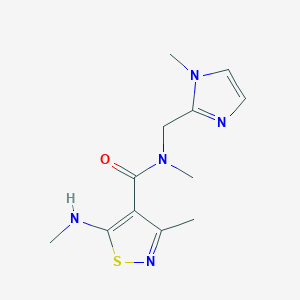 molecular formula C12H17N5OS B6958209 N,3-dimethyl-5-(methylamino)-N-[(1-methylimidazol-2-yl)methyl]-1,2-thiazole-4-carboxamide 