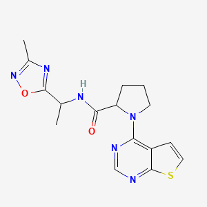 molecular formula C16H18N6O2S B6958494 N-[1-(3-methyl-1,2,4-oxadiazol-5-yl)ethyl]-1-thieno[2,3-d]pyrimidin-4-ylpyrrolidine-2-carboxamide 