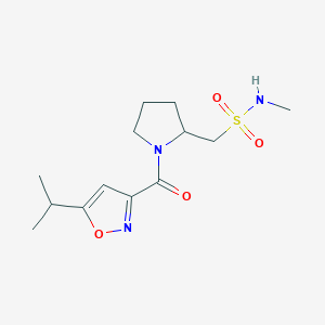 molecular formula C13H21N3O4S B6958543 N-methyl-1-[1-(5-propan-2-yl-1,2-oxazole-3-carbonyl)pyrrolidin-2-yl]methanesulfonamide 
