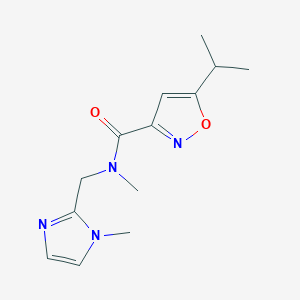 molecular formula C13H18N4O2 B6958574 N-methyl-N-[(1-methylimidazol-2-yl)methyl]-5-propan-2-yl-1,2-oxazole-3-carboxamide 