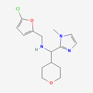 molecular formula C15H20ClN3O2 B6958592 N-[(5-chlorofuran-2-yl)methyl]-1-(1-methylimidazol-2-yl)-1-(oxan-4-yl)methanamine 