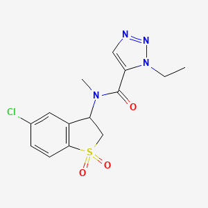 molecular formula C14H15ClN4O3S B6958613 N-(5-chloro-1,1-dioxo-2,3-dihydro-1-benzothiophen-3-yl)-3-ethyl-N-methyltriazole-4-carboxamide 