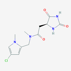 molecular formula C12H15ClN4O3 B6958776 N-[(4-chloro-1-methylpyrrol-2-yl)methyl]-2-[(4S)-2,5-dioxoimidazolidin-4-yl]-N-methylacetamide 