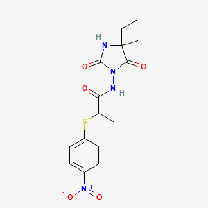 molecular formula C15H18N4O5S B6959018 N-(4-ethyl-4-methyl-2,5-dioxoimidazolidin-1-yl)-2-(4-nitrophenyl)sulfanylpropanamide 