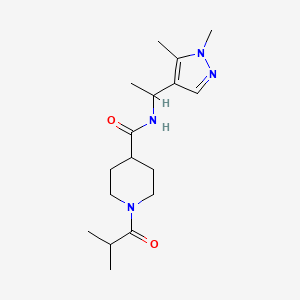 molecular formula C17H28N4O2 B6959286 N-[1-(1,5-dimethylpyrazol-4-yl)ethyl]-1-(2-methylpropanoyl)piperidine-4-carboxamide 