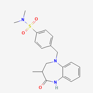 molecular formula C19H23N3O3S B6959502 N,N-dimethyl-4-[(3-methyl-2-oxo-3,4-dihydro-1H-1,5-benzodiazepin-5-yl)methyl]benzenesulfonamide 