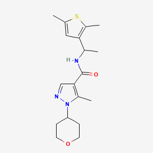 molecular formula C18H25N3O2S B6959519 N-[1-(2,5-dimethylthiophen-3-yl)ethyl]-5-methyl-1-(oxan-4-yl)pyrazole-4-carboxamide 