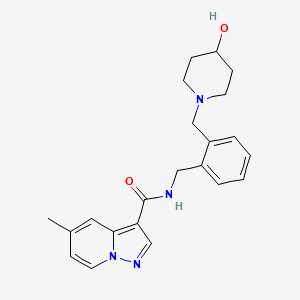 molecular formula C22H26N4O2 B6959693 N-[[2-[(4-hydroxypiperidin-1-yl)methyl]phenyl]methyl]-5-methylpyrazolo[1,5-a]pyridine-3-carboxamide 