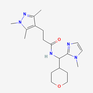 molecular formula C19H29N5O2 B6959797 N-[(1-methylimidazol-2-yl)-(oxan-4-yl)methyl]-3-(1,3,5-trimethylpyrazol-4-yl)propanamide 