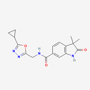 molecular formula C17H18N4O3 B6959880 N-[(5-cyclopropyl-1,3,4-oxadiazol-2-yl)methyl]-3,3-dimethyl-2-oxo-1H-indole-6-carboxamide 