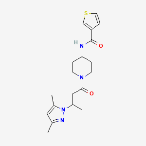 molecular formula C19H26N4O2S B6959918 N-[1-[3-(3,5-dimethylpyrazol-1-yl)butanoyl]piperidin-4-yl]thiophene-3-carboxamide 