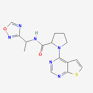 molecular formula C15H16N6O2S B6960015 N-[1-(1,2,4-oxadiazol-3-yl)ethyl]-1-thieno[2,3-d]pyrimidin-4-ylpyrrolidine-2-carboxamide 