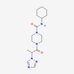 molecular formula C16H26N6O2 B6960023 N-cyclohexyl-4-[2-(1,2,4-triazol-1-yl)propanoyl]piperazine-1-carboxamide 