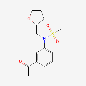 molecular formula C14H19NO4S B6960043 N-(3-acetylphenyl)-N-(oxolan-2-ylmethyl)methanesulfonamide 