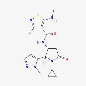 molecular formula C17H22N6O2S B6960053 N-[(2R,3R)-1-cyclopropyl-2-(2-methylpyrazol-3-yl)-5-oxopyrrolidin-3-yl]-3-methyl-5-(methylamino)-1,2-thiazole-4-carboxamide 