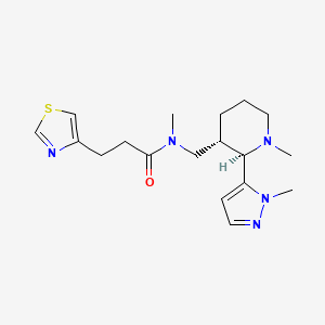 molecular formula C18H27N5OS B6960073 N-methyl-N-[[(2R,3S)-1-methyl-2-(2-methylpyrazol-3-yl)piperidin-3-yl]methyl]-3-(1,3-thiazol-4-yl)propanamide 