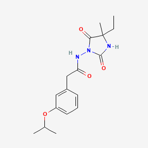 molecular formula C17H23N3O4 B6960343 N-(4-ethyl-4-methyl-2,5-dioxoimidazolidin-1-yl)-2-(3-propan-2-yloxyphenyl)acetamide 