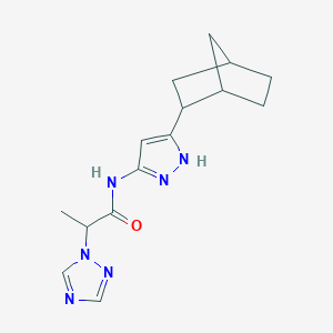 molecular formula C15H20N6O B6960362 N-[5-(2-bicyclo[2.2.1]heptanyl)-1H-pyrazol-3-yl]-2-(1,2,4-triazol-1-yl)propanamide 