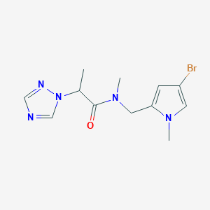 molecular formula C12H16BrN5O B6960402 N-[(4-bromo-1-methylpyrrol-2-yl)methyl]-N-methyl-2-(1,2,4-triazol-1-yl)propanamide 