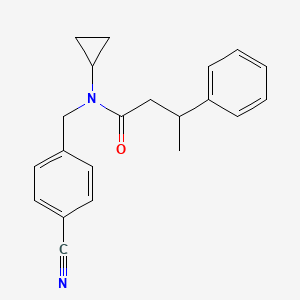 molecular formula C21H22N2O B6960457 N-[(4-cyanophenyl)methyl]-N-cyclopropyl-3-phenylbutanamide 