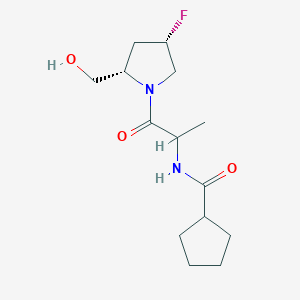 molecular formula C14H23FN2O3 B6960541 N-[1-[(2S,4S)-4-fluoro-2-(hydroxymethyl)pyrrolidin-1-yl]-1-oxopropan-2-yl]cyclopentanecarboxamide 