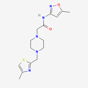 molecular formula C15H21N5O2S B6960754 N-(5-methyl-1,2-oxazol-3-yl)-2-[4-[(4-methyl-1,3-thiazol-2-yl)methyl]piperazin-1-yl]acetamide 