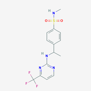 molecular formula C14H15F3N4O2S B6960893 N-methyl-4-[1-[[4-(trifluoromethyl)pyrimidin-2-yl]amino]ethyl]benzenesulfonamide 