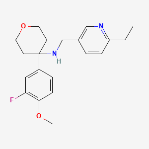 molecular formula C20H25FN2O2 B6961363 N-[(6-ethylpyridin-3-yl)methyl]-4-(3-fluoro-4-methoxyphenyl)oxan-4-amine 