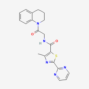 molecular formula C20H19N5O2S B6961449 N-[2-(3,4-dihydro-2H-quinolin-1-yl)-2-oxoethyl]-4-methyl-2-pyrimidin-2-yl-1,3-thiazole-5-carboxamide 
