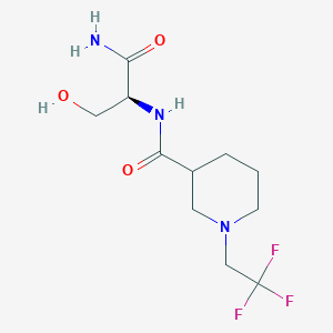 molecular formula C11H18F3N3O3 B6961490 N-[(2S)-1-amino-3-hydroxy-1-oxopropan-2-yl]-1-(2,2,2-trifluoroethyl)piperidine-3-carboxamide 