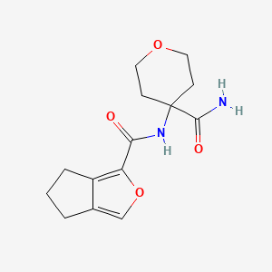 molecular formula C14H18N2O4 B6961936 N-(4-carbamoyloxan-4-yl)-5,6-dihydro-4H-cyclopenta[c]furan-3-carboxamide 