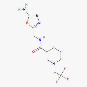 molecular formula C11H16F3N5O2 B6962086 N-[(5-amino-1,3,4-oxadiazol-2-yl)methyl]-1-(2,2,2-trifluoroethyl)piperidine-3-carboxamide 