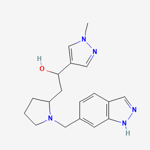 molecular formula C18H23N5O B6962188 2-[1-(1H-indazol-6-ylmethyl)pyrrolidin-2-yl]-1-(1-methylpyrazol-4-yl)ethanol 