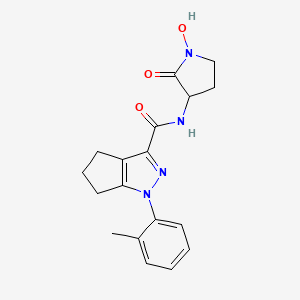 molecular formula C18H20N4O3 B6962191 N-(1-hydroxy-2-oxopyrrolidin-3-yl)-1-(2-methylphenyl)-5,6-dihydro-4H-cyclopenta[c]pyrazole-3-carboxamide 