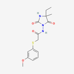 molecular formula C15H19N3O4S B6962231 N-(4-ethyl-4-methyl-2,5-dioxoimidazolidin-1-yl)-2-(3-methoxyphenyl)sulfanylacetamide 