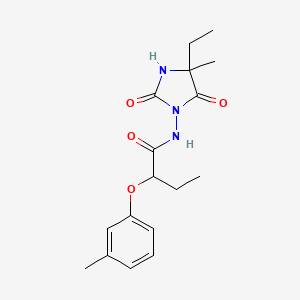 molecular formula C17H23N3O4 B6962374 N-(4-ethyl-4-methyl-2,5-dioxoimidazolidin-1-yl)-2-(3-methylphenoxy)butanamide 