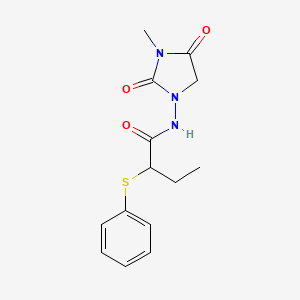 molecular formula C14H17N3O3S B6962414 N-(3-methyl-2,4-dioxoimidazolidin-1-yl)-2-phenylsulfanylbutanamide 