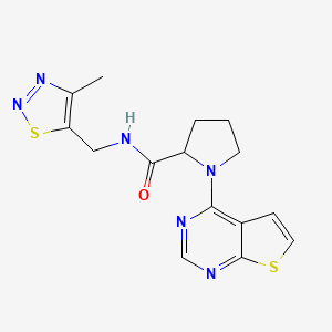 molecular formula C15H16N6OS2 B6962489 N-[(4-methylthiadiazol-5-yl)methyl]-1-thieno[2,3-d]pyrimidin-4-ylpyrrolidine-2-carboxamide 