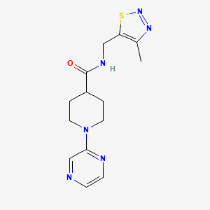 molecular formula C14H18N6OS B6962490 N-[(4-methylthiadiazol-5-yl)methyl]-1-pyrazin-2-ylpiperidine-4-carboxamide 