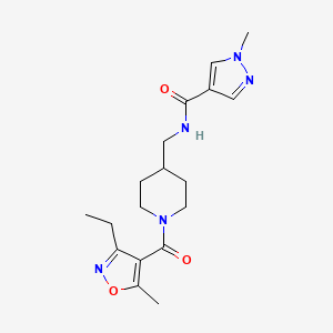 molecular formula C18H25N5O3 B6962696 N-[[1-(3-ethyl-5-methyl-1,2-oxazole-4-carbonyl)piperidin-4-yl]methyl]-1-methylpyrazole-4-carboxamide 