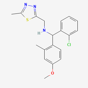 molecular formula C19H20ClN3OS B6963297 1-(2-chlorophenyl)-1-(4-methoxy-2-methylphenyl)-N-[(5-methyl-1,3,4-thiadiazol-2-yl)methyl]methanamine 