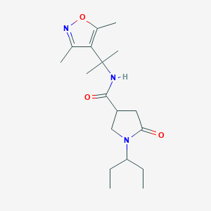 molecular formula C18H29N3O3 B6964591 N-[2-(3,5-dimethyl-1,2-oxazol-4-yl)propan-2-yl]-5-oxo-1-pentan-3-ylpyrrolidine-3-carboxamide 