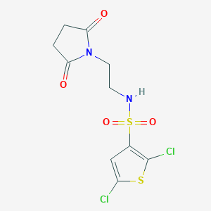 molecular formula C10H10Cl2N2O4S2 B6966685 2,5-dichloro-N-[2-(2,5-dioxopyrrolidin-1-yl)ethyl]thiophene-3-sulfonamide 