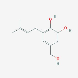 molecular formula C12H16O3 B069668 5-(Hydroxymethyl)-3-(3-methylbut-2-enyl)benzene-1,2-diol CAS No. 167504-49-6