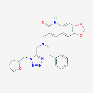 molecular formula C26H28N6O4 B069676 7-[[[1-(oxolan-2-ylmethyl)tetrazol-5-yl]methyl-(2-phenylethyl)amino]methyl]-5H-[1,3]dioxolo[4,5-g]quinolin-6-one CAS No. 183906-14-1